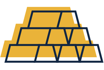 An illustration of a pyramid-like stack of five gold bars.
