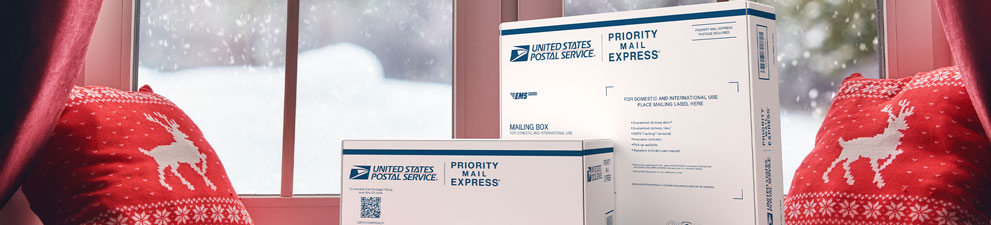 Priority Mail Express® boxes ready for holiday shipping.