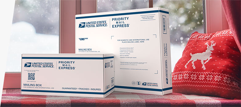 Priority Mail Express® boxes ready for holiday shipping.