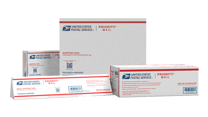 Image of Priority Mail International supplies.