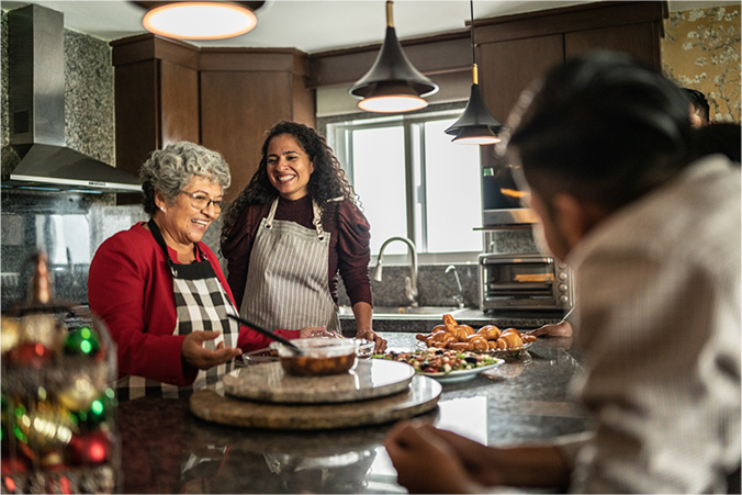 A family enjoying each other's company and spending time together for the holidays.