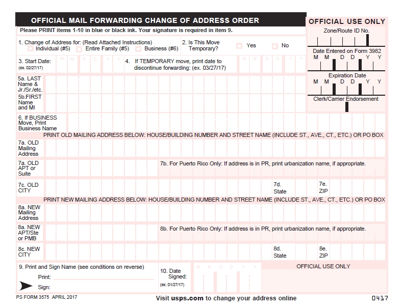 Usps Change Of Address Form Printable TUTORE ORG Master Of Documents