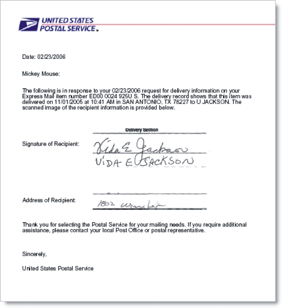 Sample Proof Of Delivery Letter With A USPS Letterhead The Letter 