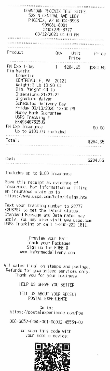 usps insured mail receipt tracking number