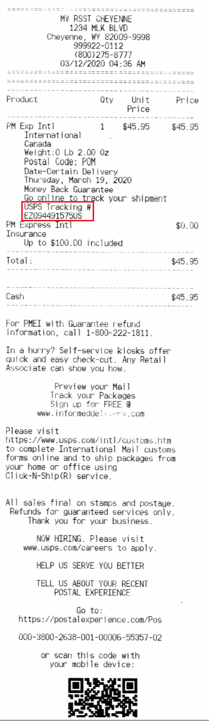 track insured mail receipt