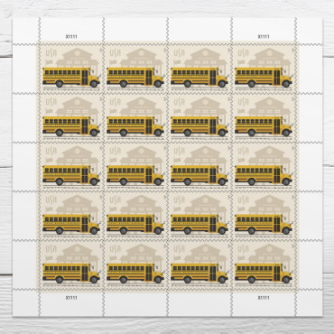 School Bus Additional Ounce USPS Postage Stamps 1 Coil of 100 Stamps.