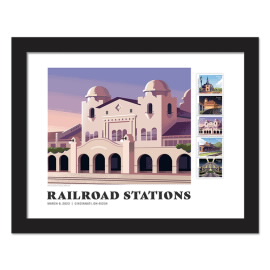 Railroad Stations Framed Stamps (San Bernadino, California)
