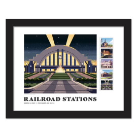 Railroad Stations Framed Stamps, Cincinnati, Ohio