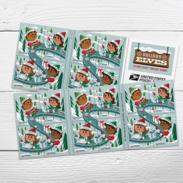USPS Forever Holiday Elves Stamps Book of 20