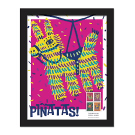 Piñatas! Framed Stamps, Donkey with Pink Background