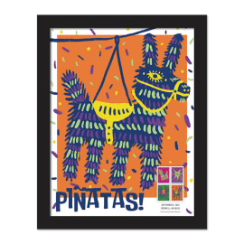 Piñatas! Framed Stamps, Donkey with Orange Background