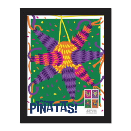 Piñatas! Framed Stamps, 7-Point Star with Green Background