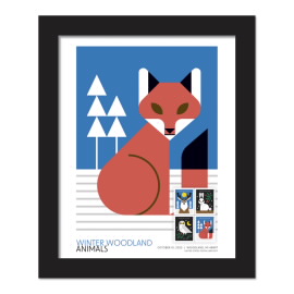 Winter Woodland Animals Framed Stamp, Fox