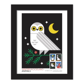 Winter Woodland Animals Framed Stamp, Owl