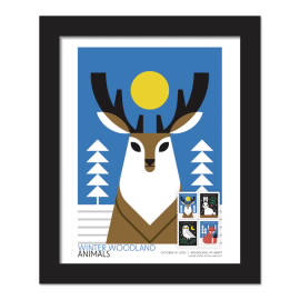 Winter Woodland Animals Framed Stamp, Deer