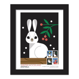 Winter Woodland Animals Framed Stamps, Rabbit