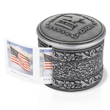 1 Roll of 100 Stamps USPS Forever Stamps U.S. Flag + Roll Dispenser Holder  Case